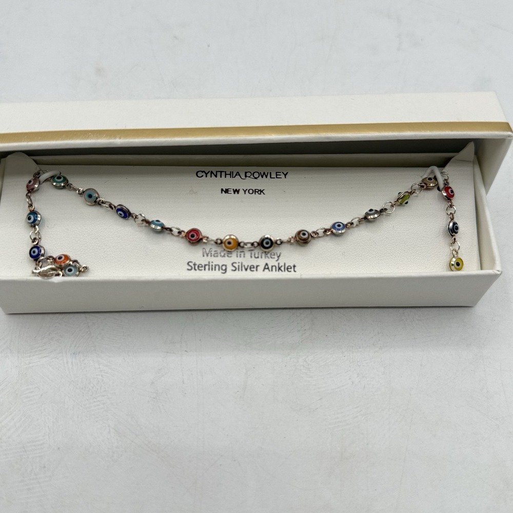 Cynthia Rowley Sterling Silver Gold Plated Anklet Evil Eye Made In Italy NWB